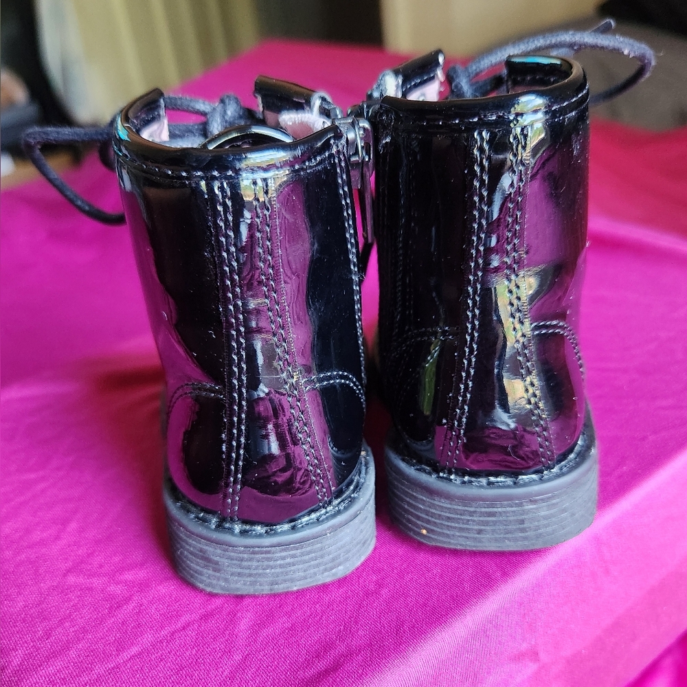 The Children's Place Black and Pink Combat Boots with Glossy Finish - Picture 7 of 11